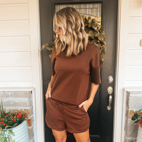 Arianna Scuba Shorts Set- Brown