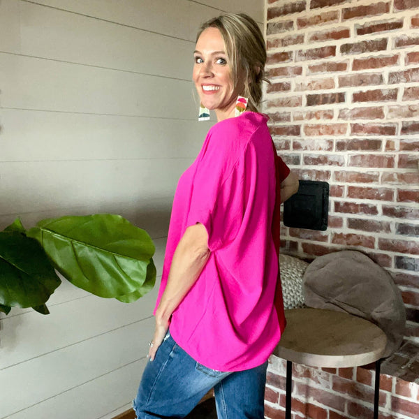 Cassi Colorblock Oversized Tunic - PINK/RED