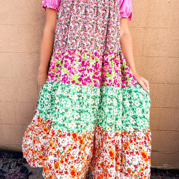 Wild Daisy Tiered Maxi - MAGENTA