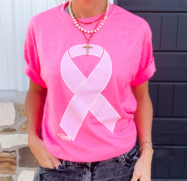 Neon Pink Breast Cancer Ribbon