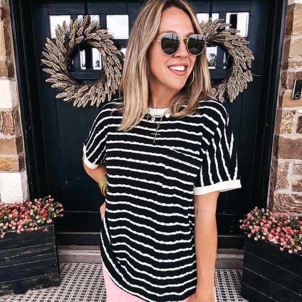 Sarah Short Sleeve Textured Top - BLACK