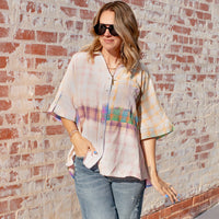 Pastel Plaid Short Sleeve Blouse