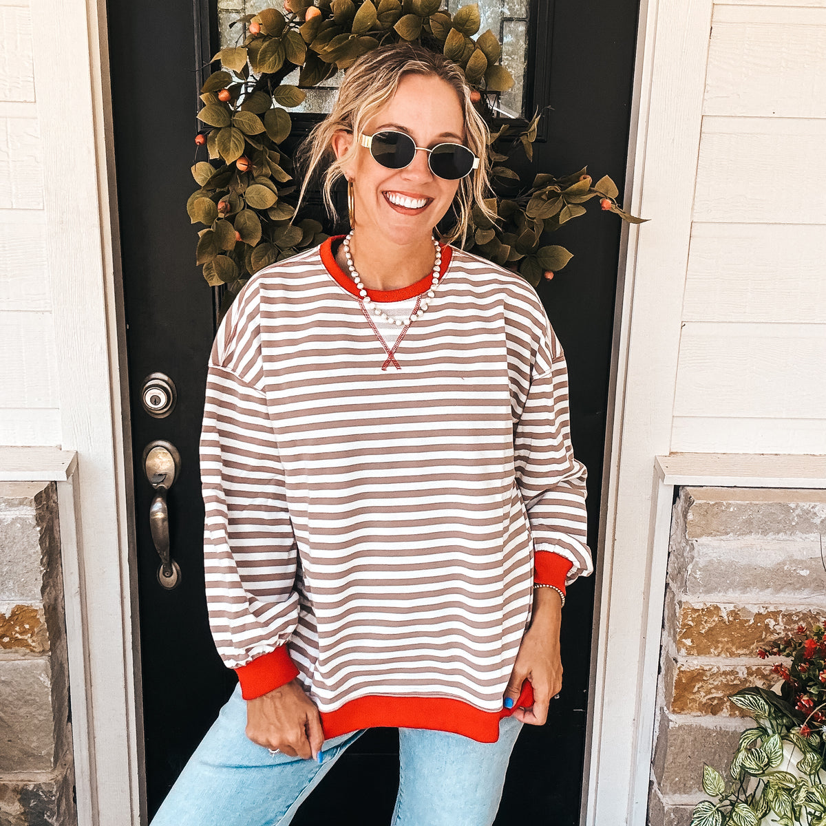 Landry Striped Sweatshirt - TAUPE