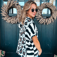 Mixed Pattern Hoodie Top
