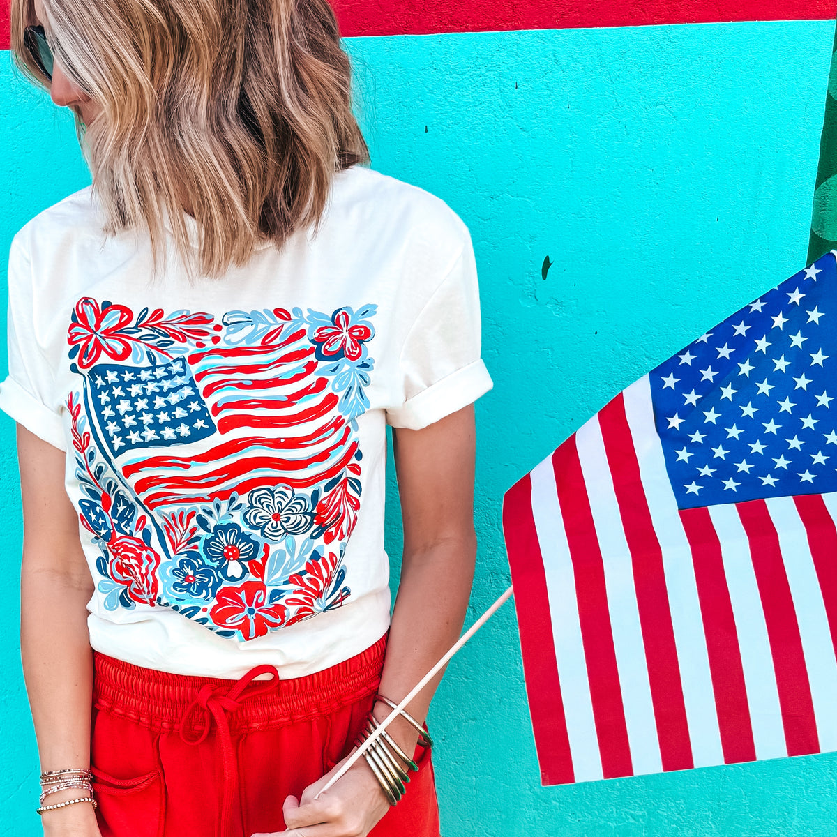 Flag & Flowers Tee