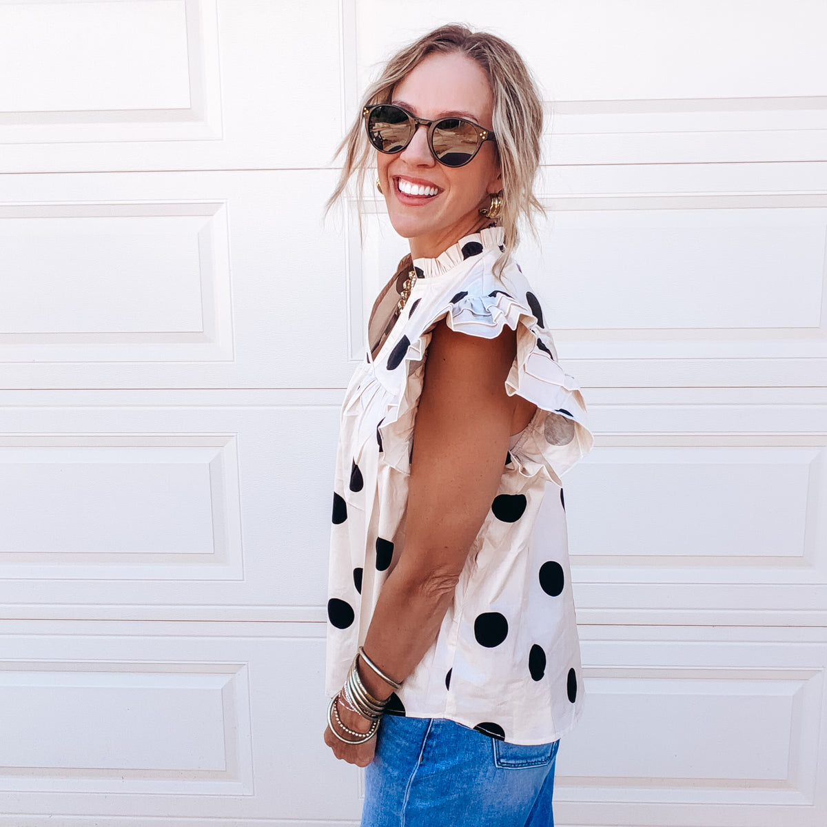 Big Dot Ruffle Sleeve Blouse