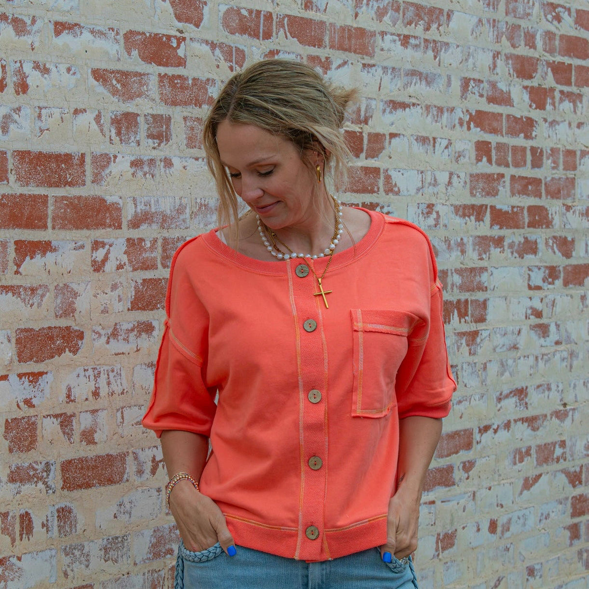Believer Button Up Blouse - CORAL