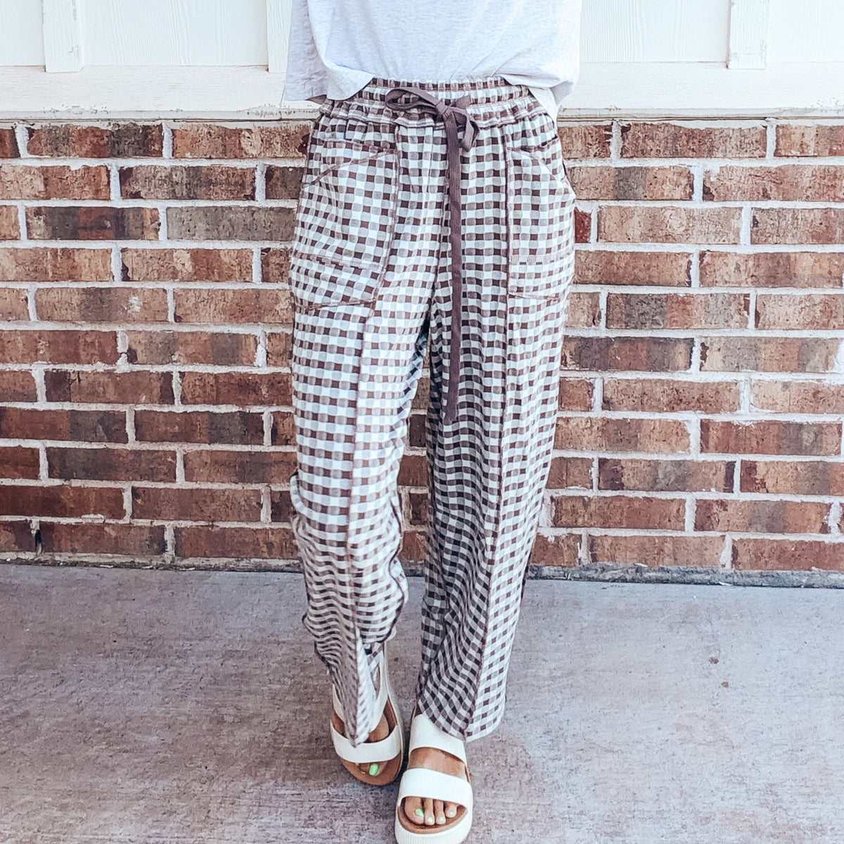 Soft Brush Barrel Louge Pants - BROWN CHECK