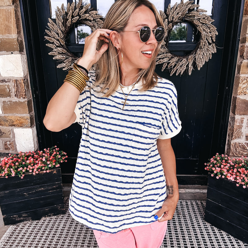 Sarah Short Sleeve Textured Top - IVORY