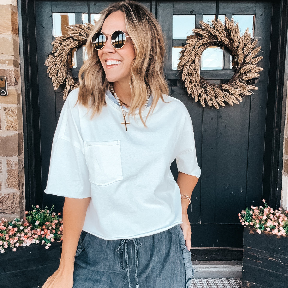 Camille Cropped Basic Tee - WHITE