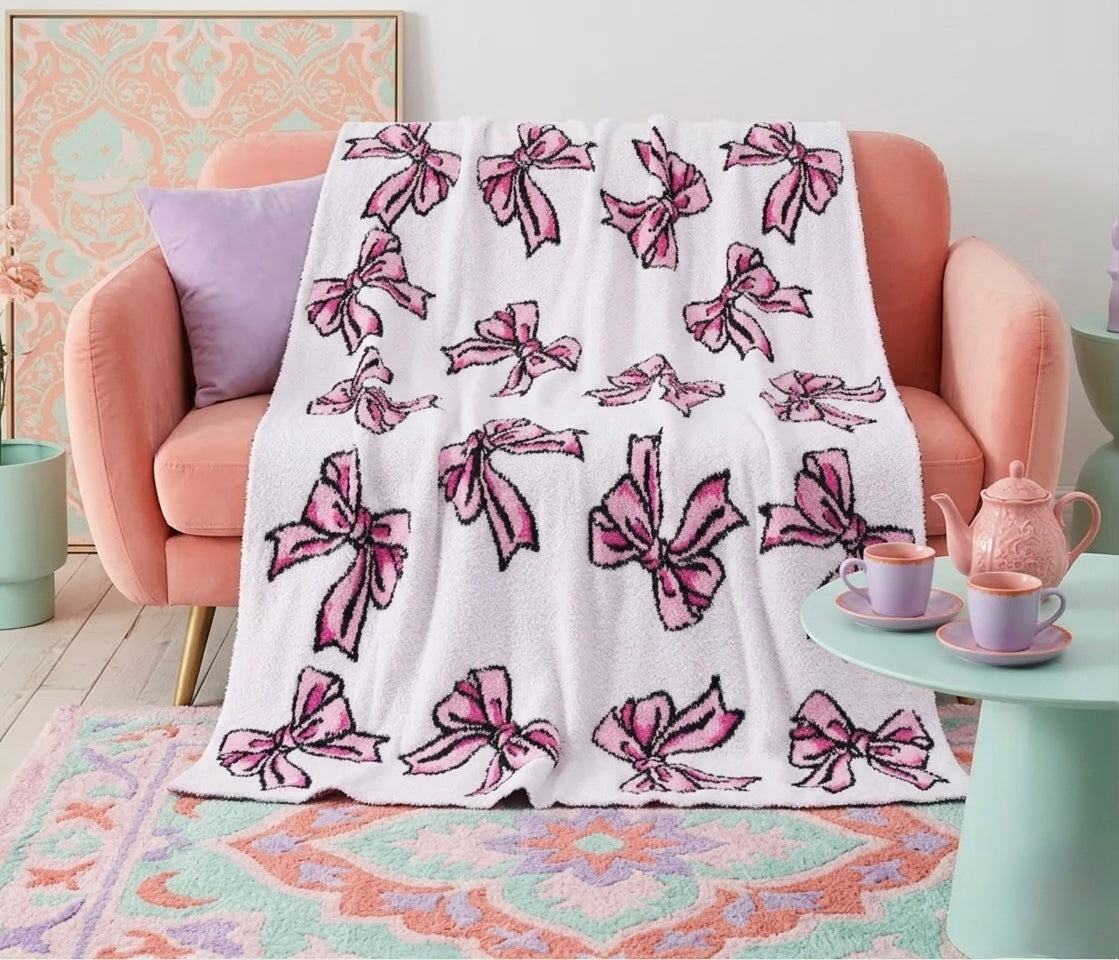 White & Pink Bow Blanket