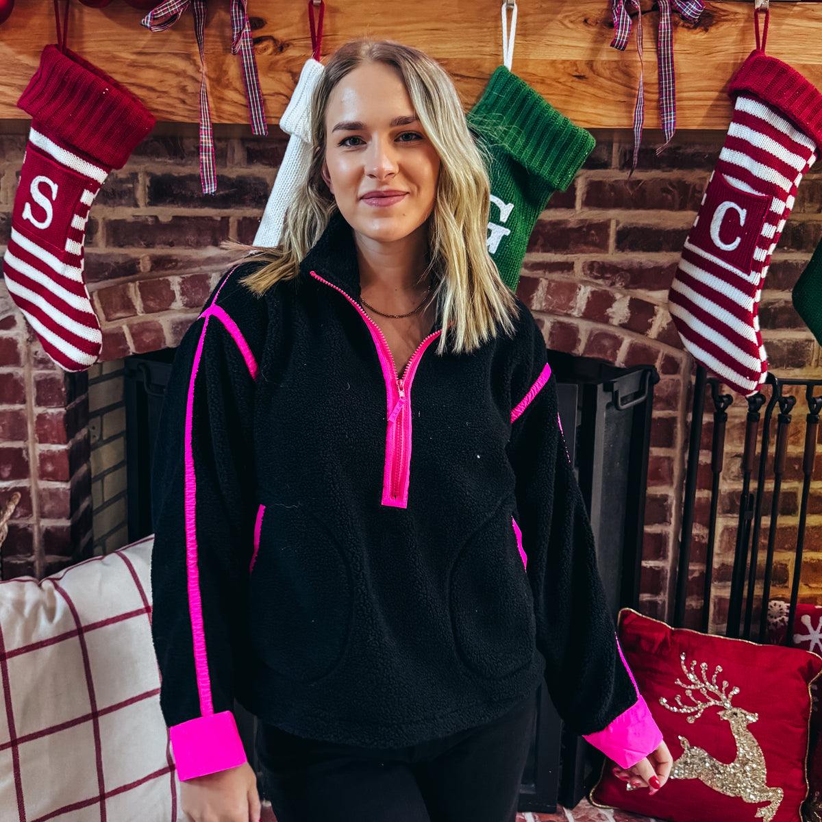 Shaylee Sherpa 1/2 Zip - BLACK