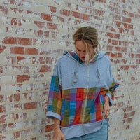Checkered Quilt Zip Up Cardigan