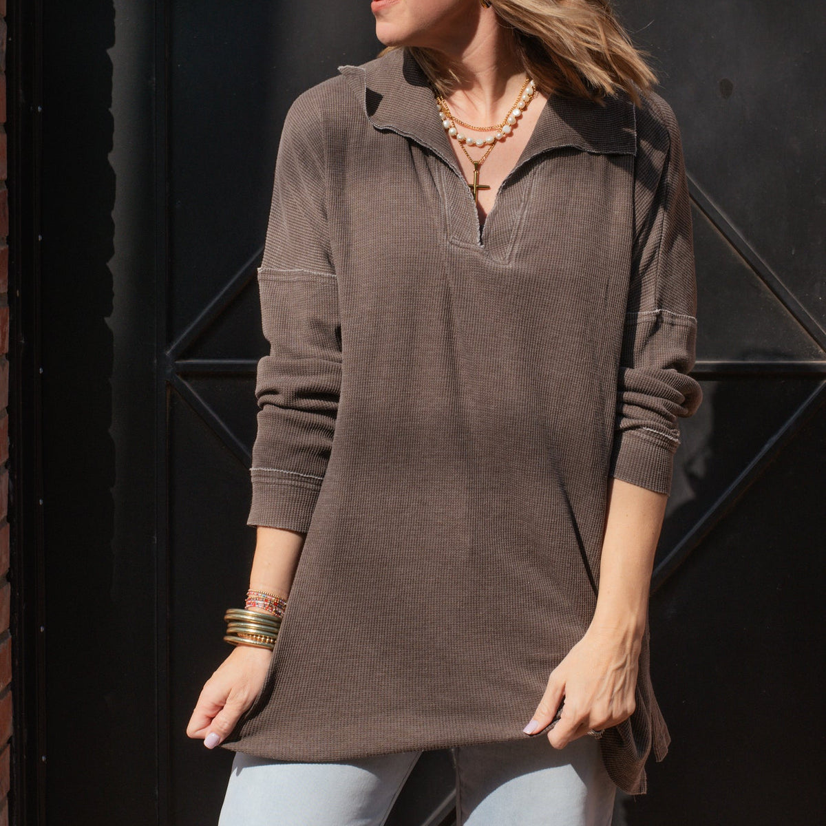 Tannah Waffle Knit Tunic - ESPRESSO