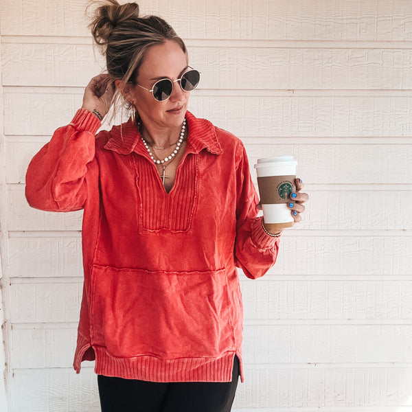 Monica Mineral Wash Sweatshirt - Ruby