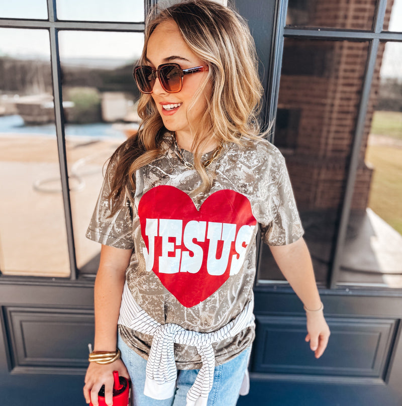 Camo Jesus Heart Tee