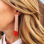 Veronica Thick Stripe Mixed Luxe Beads Fringe Earrings - BLUSH