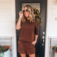 Arianna Scuba Shorts Set- Brown