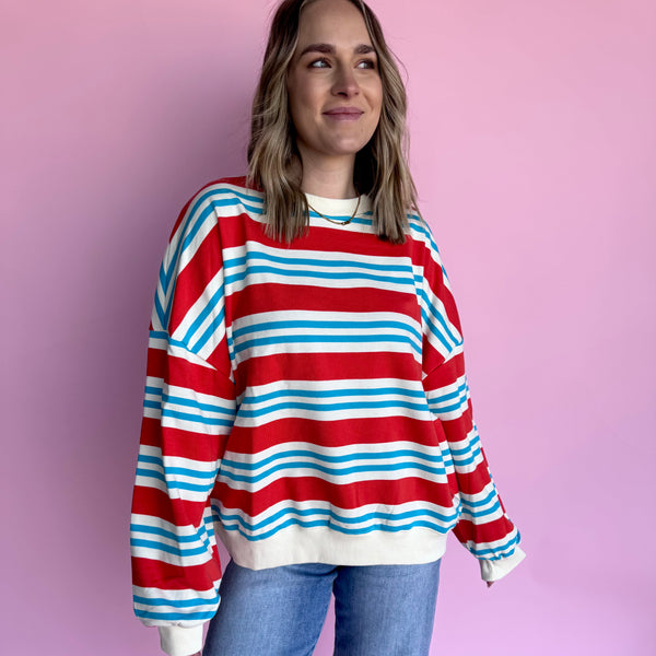 Stevie Oversized Striped Top - RED