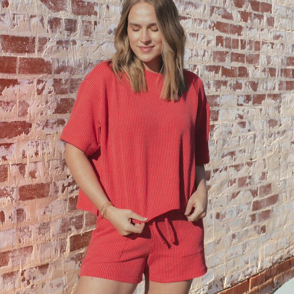 Raegan Ribbed Set - RED