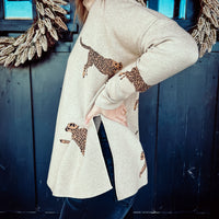 Lacey Leopard Turtleneck Sweater - OATMEAL