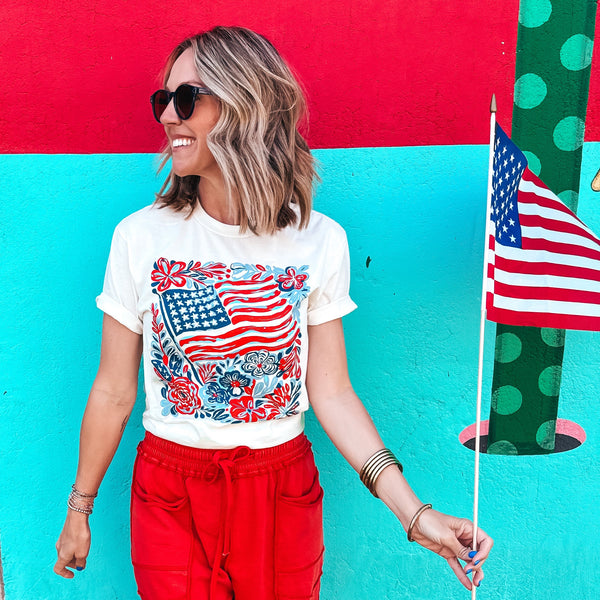 Flag & Flowers Tee
