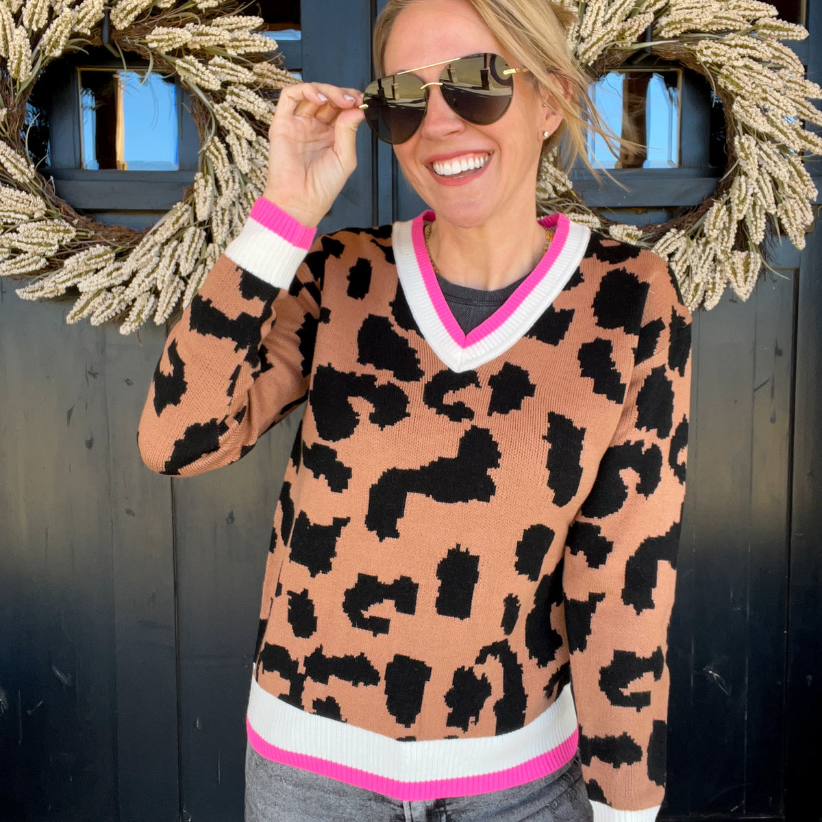 Preppy in Pink Leopard Sweater