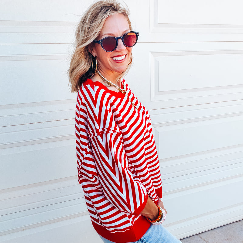 Sarah Striped Top - RED
