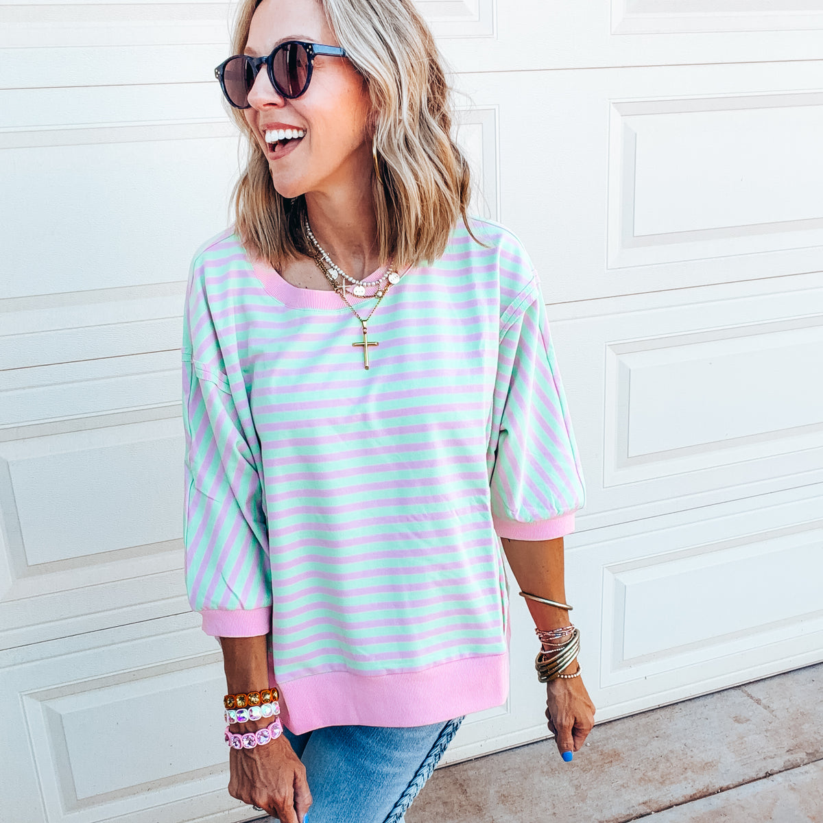Sarah Striped Top - PINK