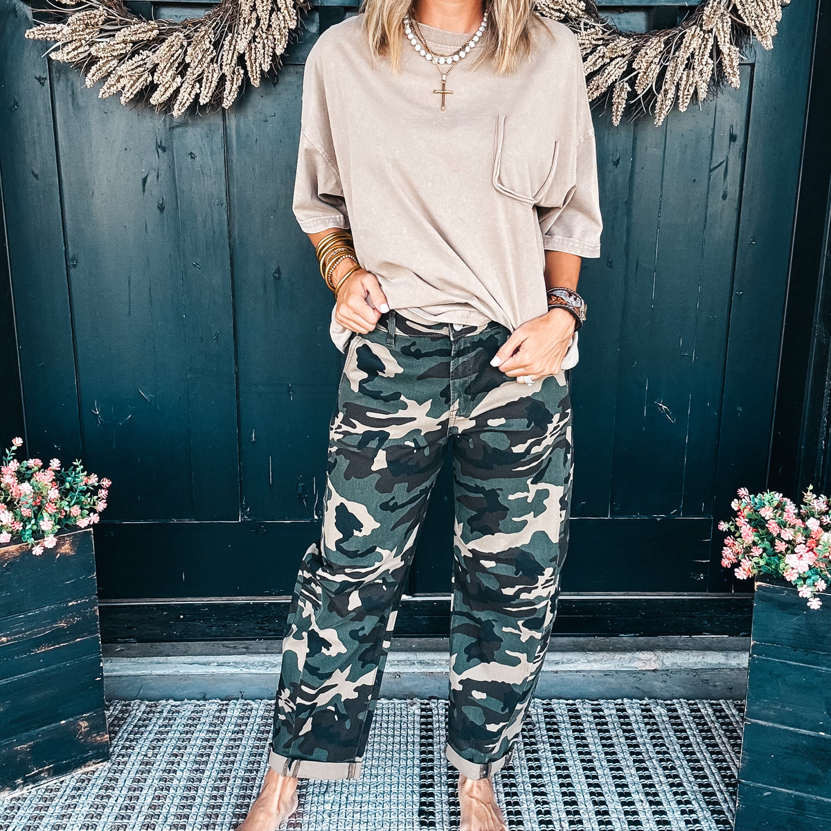 Callie Camo Barrel Jeans