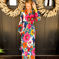 Jewel Tone Floral Wrap Maxi Dress