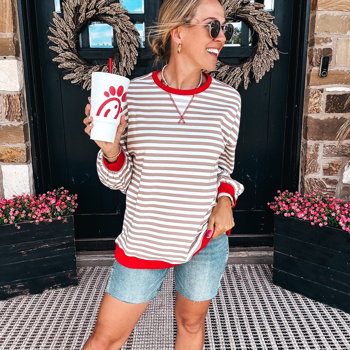 Landry Striped Sweatshirt - TAUPE