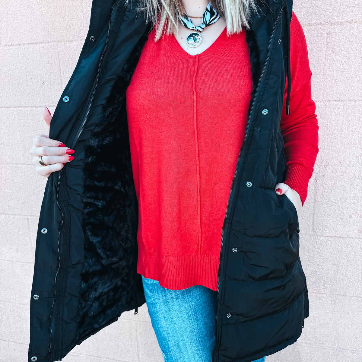 Camille Long Puffer Vest - BLACK