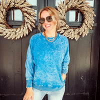 Micah Mineral Wash French Terry Pullover - SKY BLUE