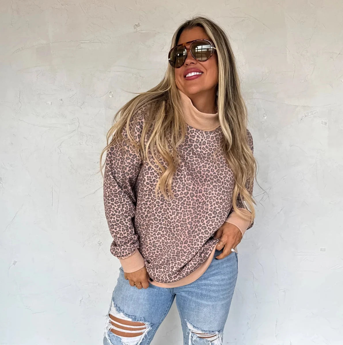 Miller Mock-neck Pullover- Leopard