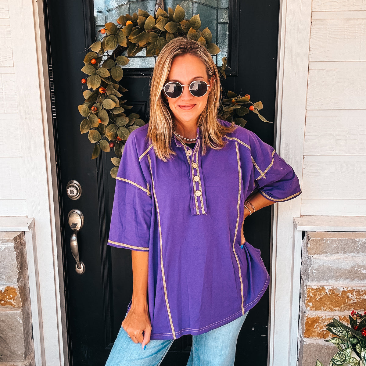 Fan Favorite Henley Tee - PURPLE