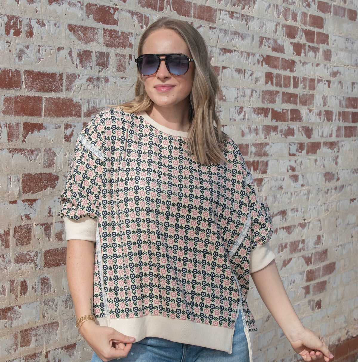 Field of Florals Top - NAVY