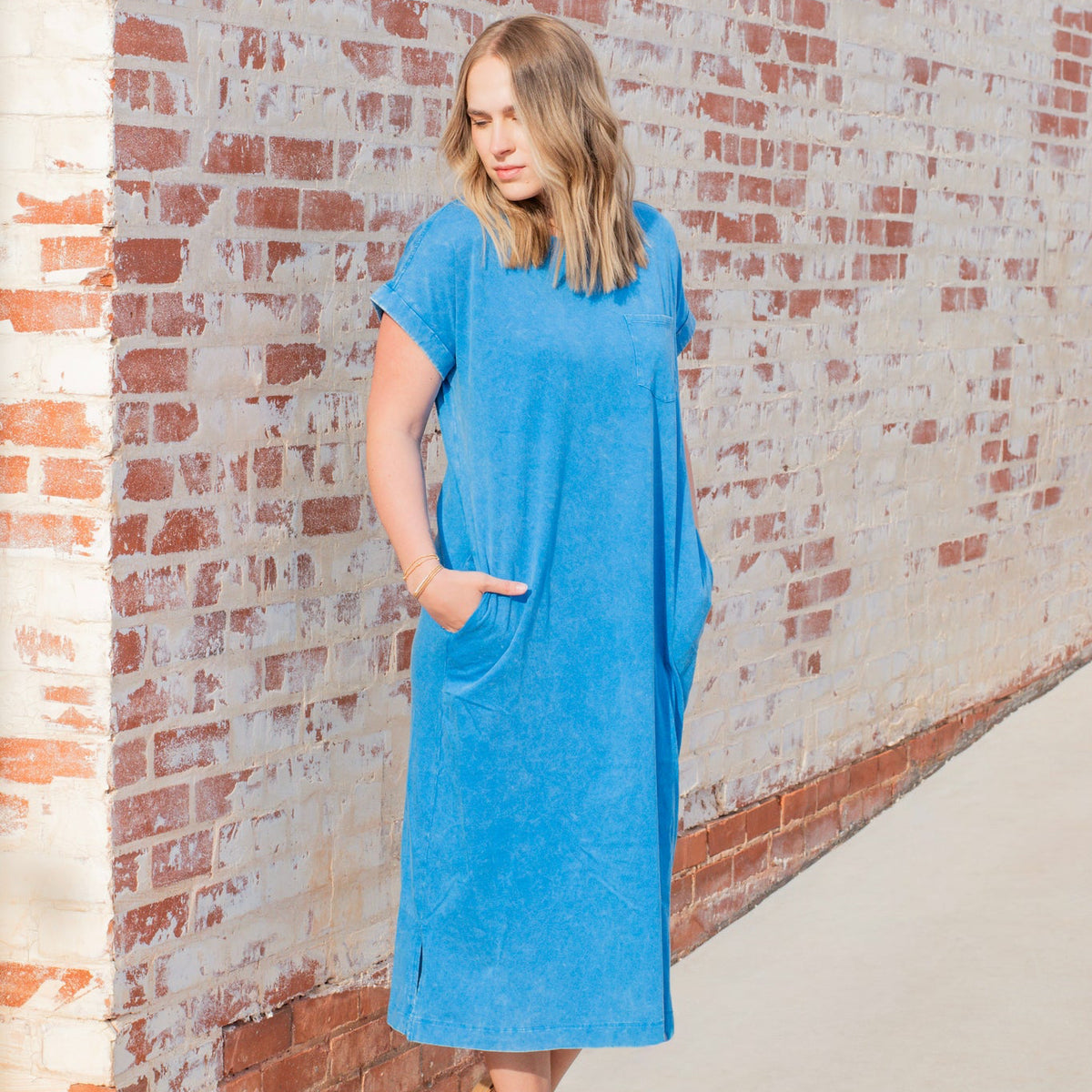 Emily Essential T-shirt Dress - BLUE