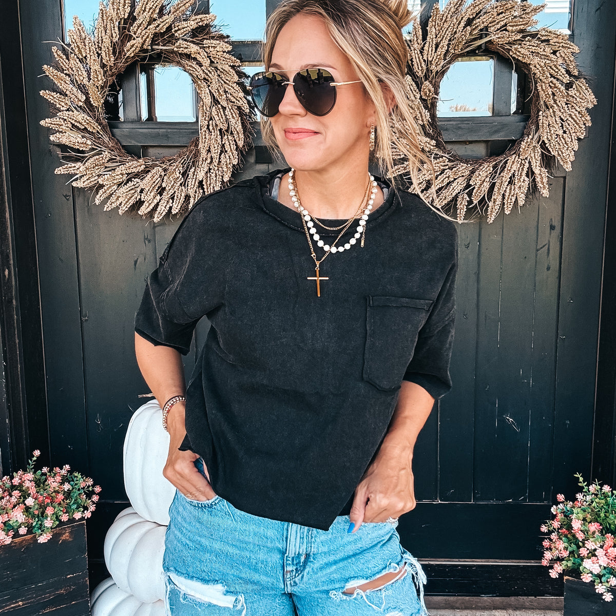 Camille Cropped Basic Tee - BLACK