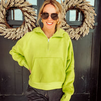 Kenna Hooded Scuba Pullover - NEON LIME