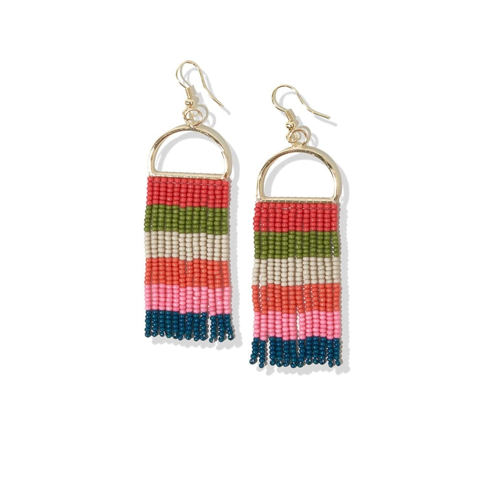 Jaden Horizontal Stripe Beaded Fringe Earrings - PEACOCK