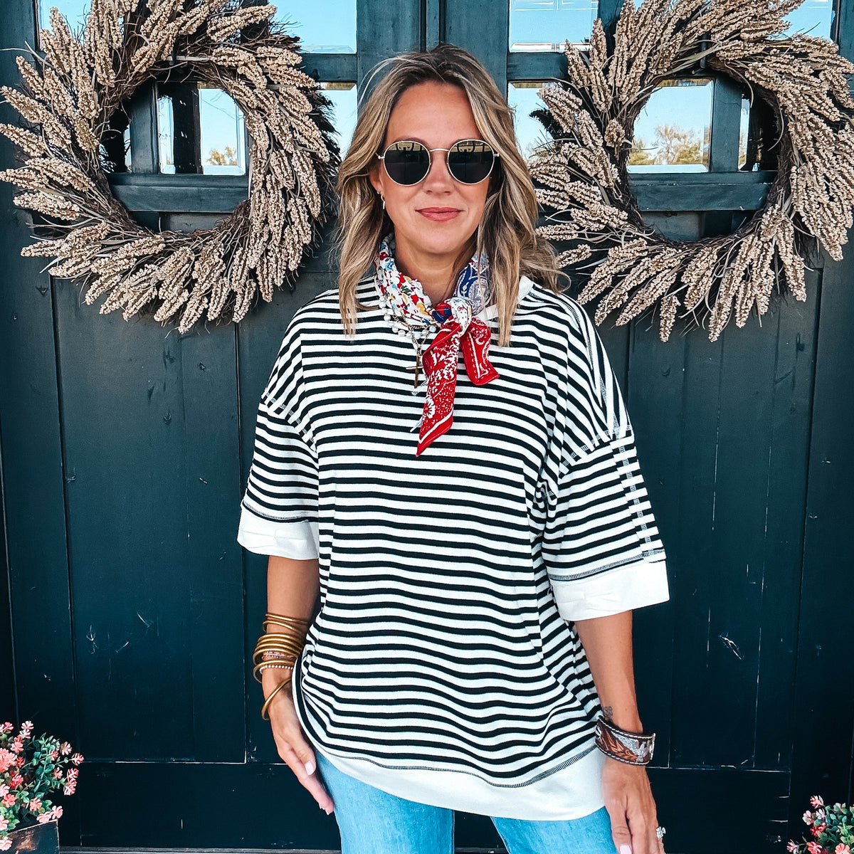 So Simple Striped Oversized Top - BLACK