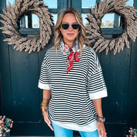 So Simple Striped Oversized Top - BLACK