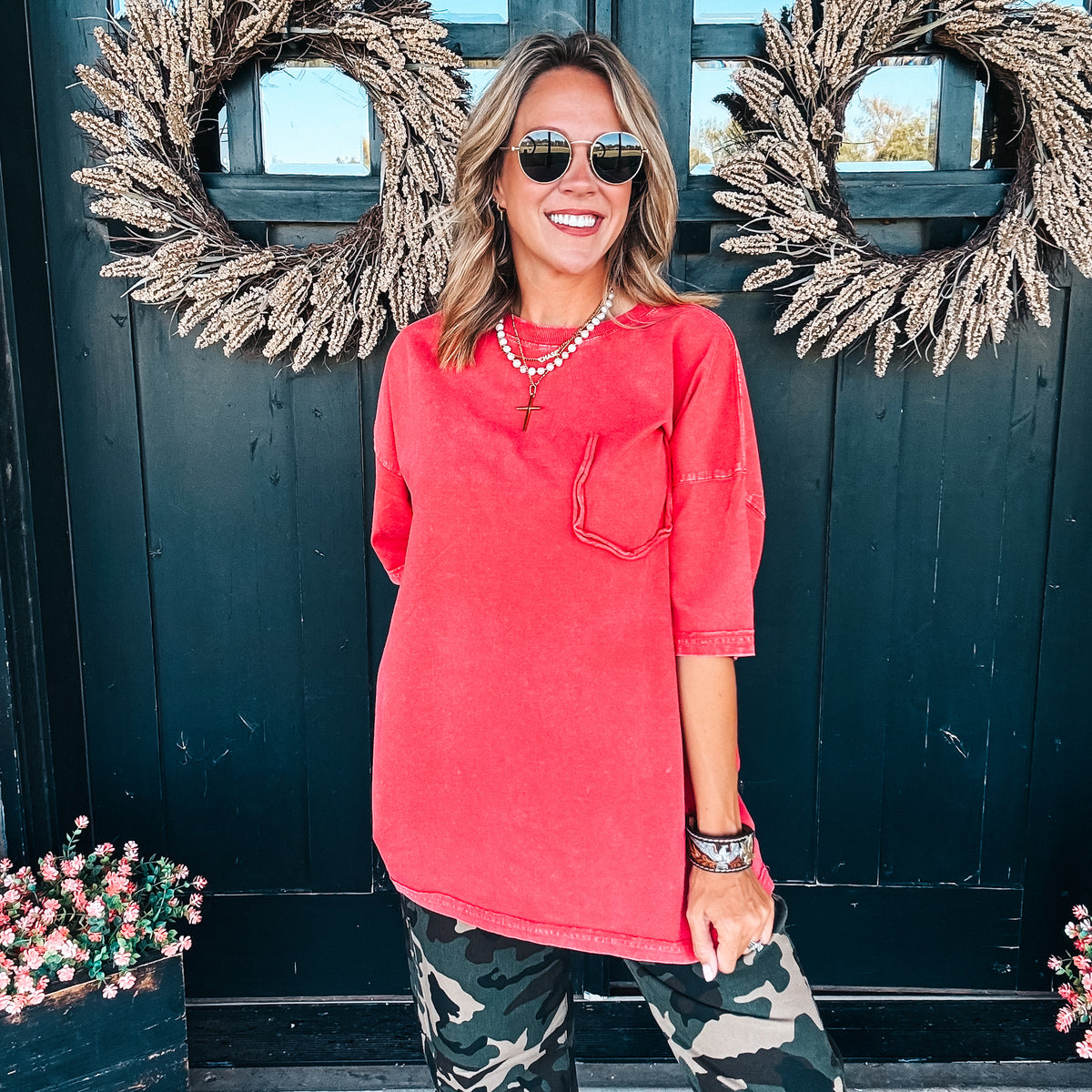 Mae Mineral Wash Tee - RED
