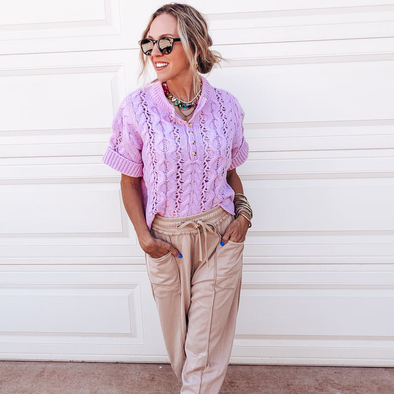 Billie Cable Knit Top - LILAC