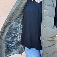 Camille Long Puffer Vest - OLIVE