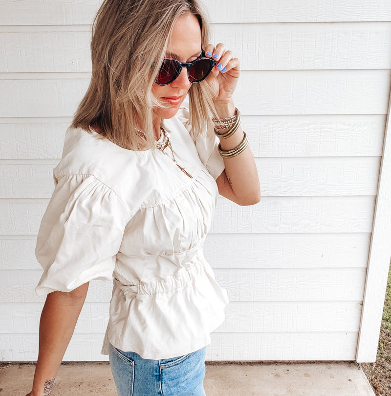 Puff Sleeve Peplum Blouse