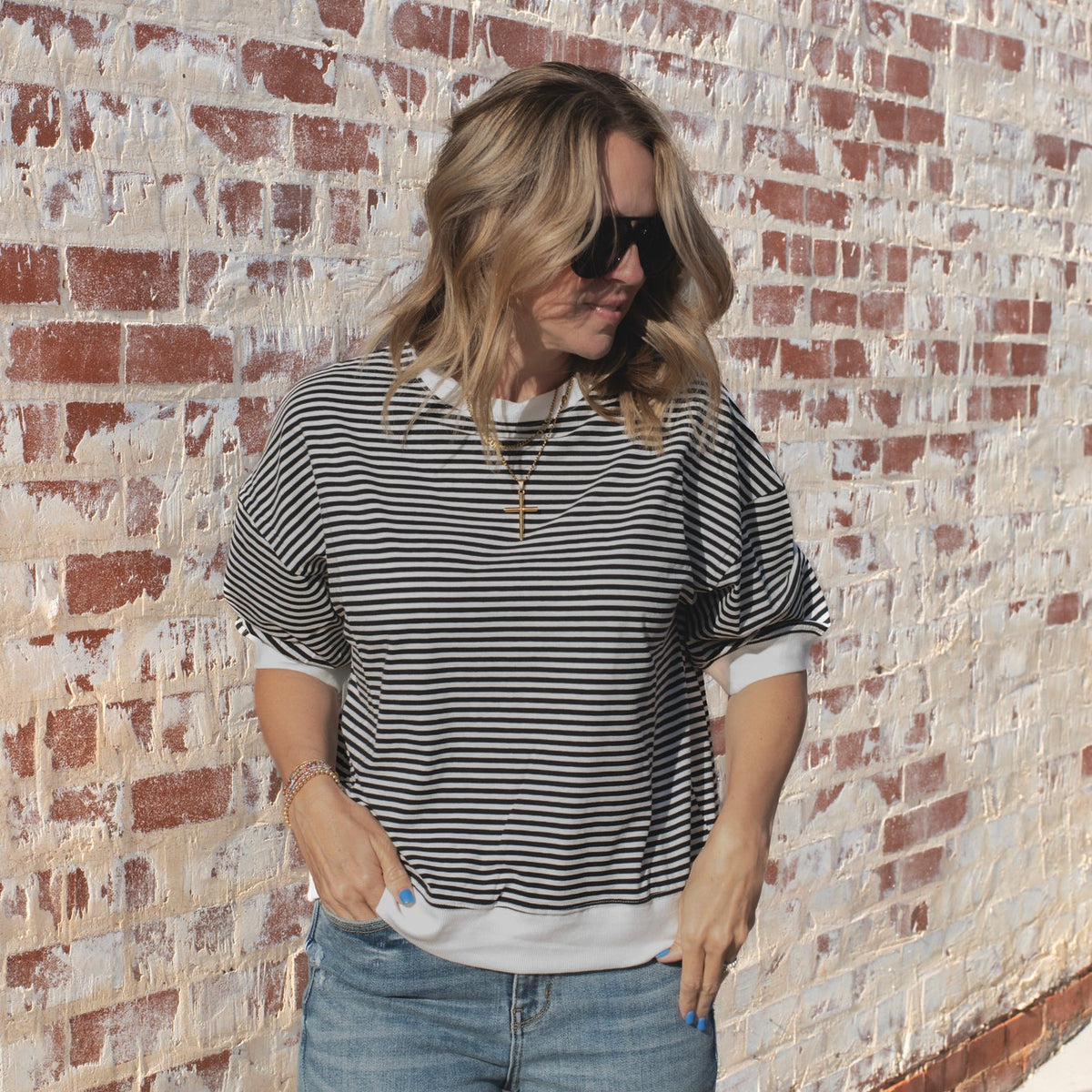Serenity Striped Top - BLACK