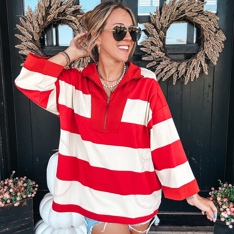 Gameday Striped Jersey Top - RED