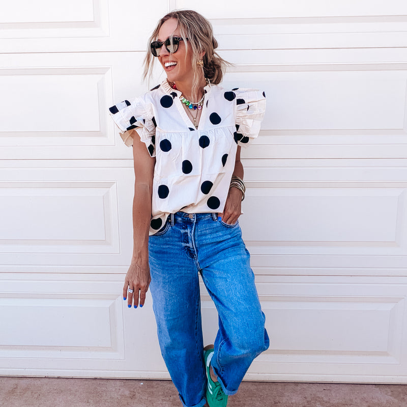 Big Dot Ruffle Sleeve Blouse